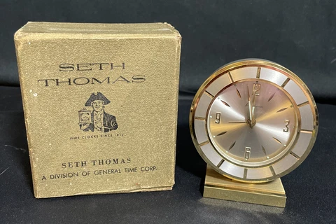 Vintage Seth Thomas Wind Up Illuminated Alarm Clock, From Germany Brushed Silver Cover