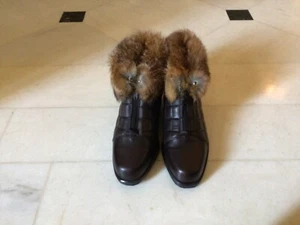 Nuovi stivali in pelle Kamouraska Canada marrone scuro finiture in pelliccia di coniglio cerniera taglia 7M - Foto 1 di 7