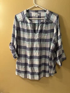 Kim Rogers 2XL Bluse kariert blau grau und weiß, Krempelriegelärmel - Bild 1 von 8