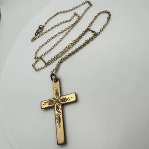 "Antiguo collar de cadena victoriano de 17"" con cruz grabada llena de oro rosa de 1800" - Imagen 1 de 10