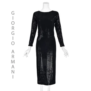 Giorgio Armani Black Label schwarzes Midi-Etuikleid mit kleinen Pailletten Gr. 6 neu ohne Etikett - Bild 1 von 9