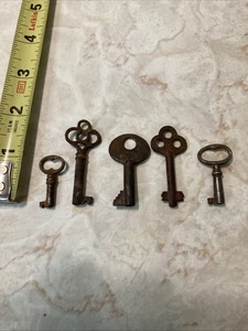 5 ältere versch. Größen & Formen kleine Skelett Schlüssel Schrank Kofferraum 4 Hohlfass - Bild 1 von 10