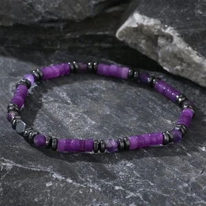 Amethyst Hematite Stretch Bracelet  Crystal Gemstone Beaded Healing Energy Gifts - Picture 1 of 10