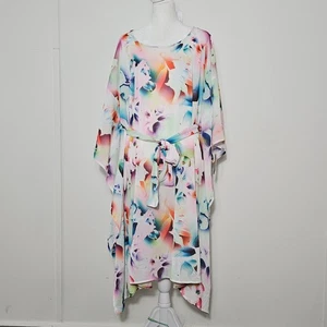 Apana Resort Size L White Multi-Colored Stencil Floral Print Short-sleeved Summe - Picture 1 of 21