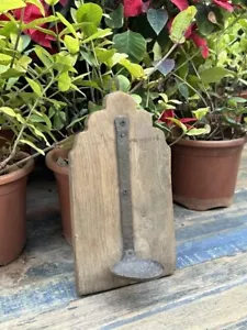 1700's Antique Wood Iron Old Hand Carved Wall Hanging Oil Lamp Candle Stand - Picture 1 of 8