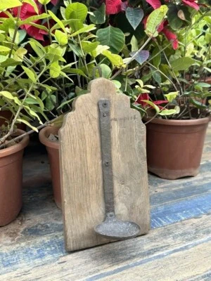 Lámpara de aceite colgante de pared tallada a mano antigua de hierro de madera antigua de 1700 soporte para velas Foto 1 de 4