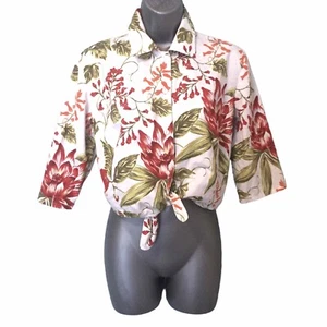 EMANUEL UNGARO Blouse Top Sze 12 Tropical Floral Cropped Tie-Knot Paris Week-end - Picture 1 of 17