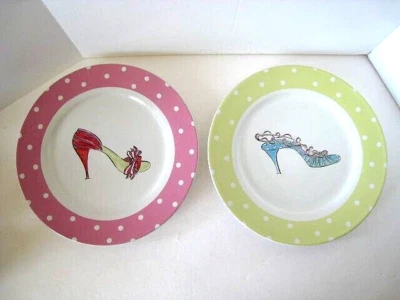 2 Rosanna 8" Plates Chic Shoes Pastel Polka Dot Fashion Dessert Salad Tea Party - Image 1 of 4