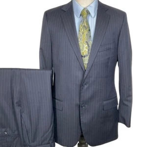 Brooks Brothers Suit Men 40L 32W Blue Pinstripe Estrato Wool Union USA VTG - Picture 1 of 16