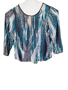 Zac & Rachel Woman NEW Blue Black Sheer Tunic Size 3X 1/4 Zip Front Long Sleeves - Picture 1 of 11