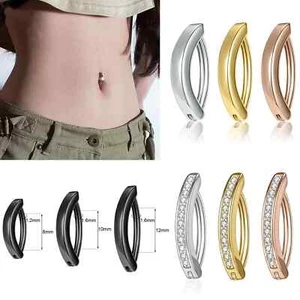 14G Stainless Steel Clicker Belly Button Navel Bar Ring Women Reverse Curve - Picture 1 of 9