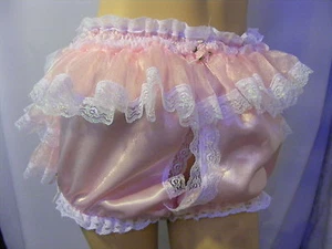 PINK RUFFLE BUM OPEN FRONT PEEP HOLE KNICKERS PANTIES ADULT BABY SISSY CD TV - Picture 1 of 1