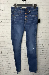 Madewell Damen High Rise Skinny Raw Hem Exposed Button Fly Denim Jeans 24 E2 - Bild 1 von 12
