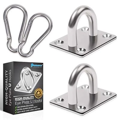 2PCS M8 Premium Heavy Duty Square Stainless Steel Pad Eye Hooks + 2PCS Snap Hook - Image 1 of 4