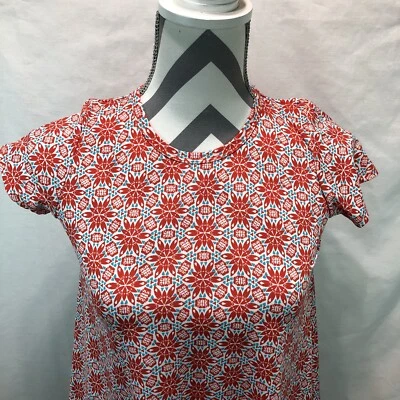 LuLaRoe Women's Short Sleeve Hi-Lo Tunic Top Red Blue Floral Size 10 UU12 - Image 1 of 4