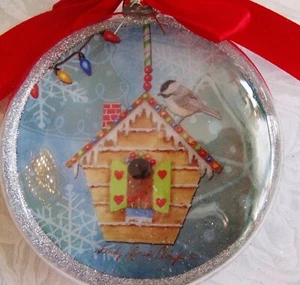 New Acrylic Disc Globe Bird House Bird Glitter Clearly Christmas Ornament - Picture 1 of 7