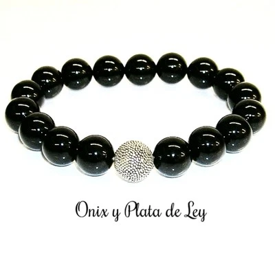 PULSERA de ONIX NEGRO Y BOLA 10 mm PLATA de LEY Oxidada. Calidad y Precio - Imagen 1 de 3