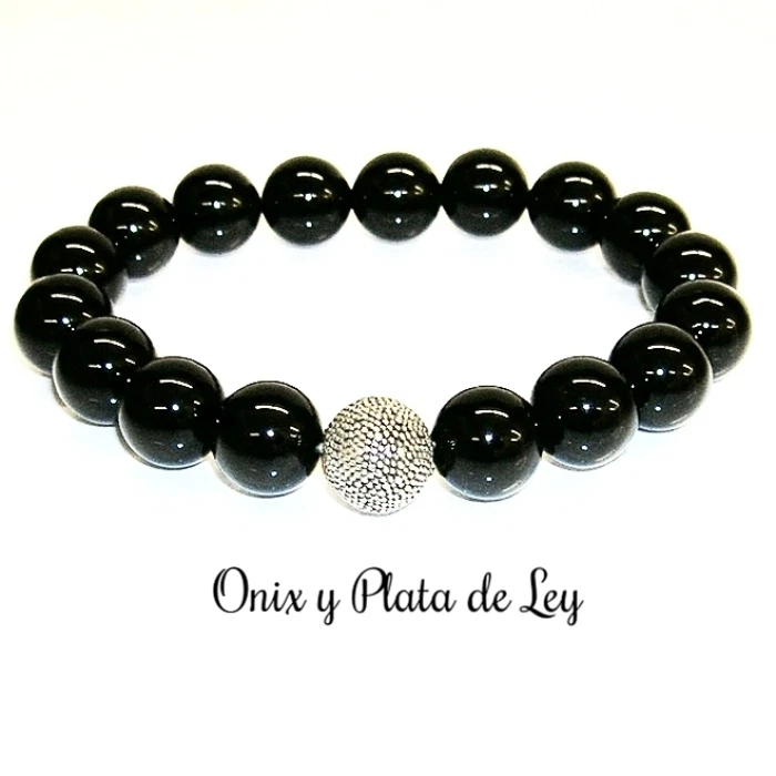 Cinturino Da Onice Nero E a Sfera 10 MM Argento di Legge Oxidada. Qualità Prezzo - Immagine 1 di 3