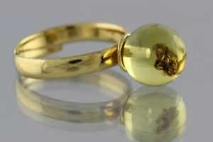 Large WASP Insect BALTIC AMBER Gold Plated Silver Adjustable Ring 3.4g 200407-5 - Picture 1 of 4