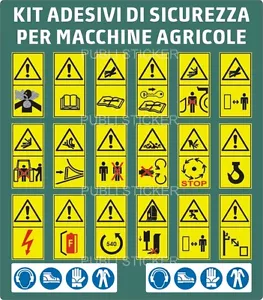 20 PITTOGRAMMI ADESIVI SEGNALE PERICOLO ISO 11684 MACCHINE AGRICOLE E FORESTALI - Foto 1 di 1