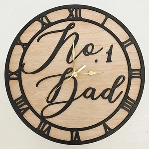 black personalised laser cut wood wooden wall clock door name word number letter - Picture 1 of 9