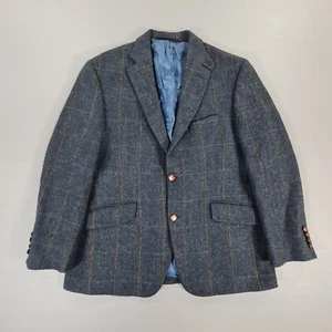 M&S Luxury Tweed Jacket Mens Blue 44 R Moon Pure Wool Check Blazer Yorkshire - Picture 1 of 12