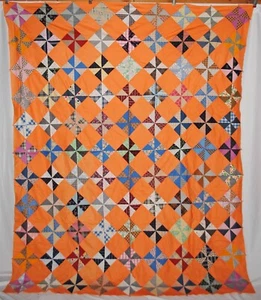 Vintage 1950s Pin Wheel Quilt Top, Handstitched 90" x 75" - Picture 1 of 6