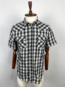 Diesel Black White Check Short Sleeve Full Snap Casual Button Down Men's Shirt M - Picture 1 of 21