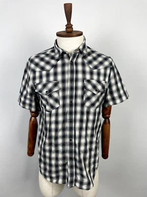 Diesel Black White Check Short Sleeve Full Snap Casual Button Down Men's Shirt M - Image 1 of 4