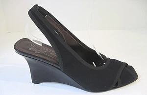 DONALD J. PLINER Wedge Slingback "TYNA" Black Microfiber Patent Leather Heel 7M - Picture 1 of 6