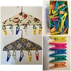 79 VTG  Multi Colored  Spring Clothes Pins / 2 Hand Made lingerie clip hangers