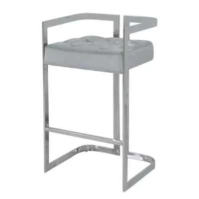 Grey Velvet Bar Stool with Backrest Chrome Stainless Steel Frame Modern - Image 1 of 4