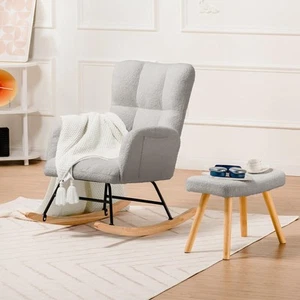 Nursery Rocking Chair with Ottoman, Teddy Glider Rocker Accent Chairs with Hi... - Picture 1 of 8