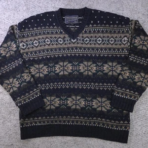 Vintage Abercrombie Sweater Mens Large Geometric Wool 100% Pullover V-Neck GUC - Picture 1 of 8