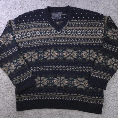 Vintage Abercrombie Sweater Mens Large Geometric Wool 100% Pullover V-Neck GUC - Image 1 of 4