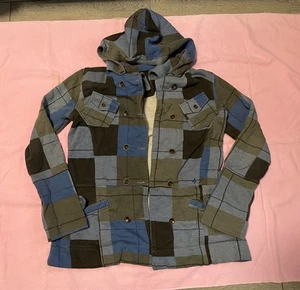 Hurley Jacket Youth Large Hooded Warm Blue Color Block Flannel - Picture 1 of 12