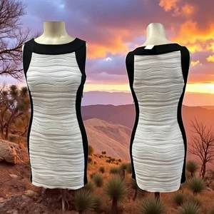 Calvin Klein, Vestido Bodycon Rayón, Negro-Blanco, Talla 2, Sin Mangas, Tela Acanalada.! - Imagen 1 de 11
