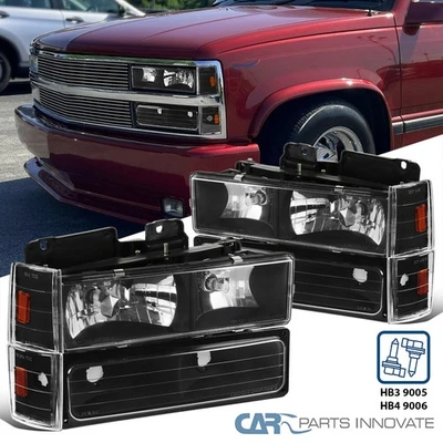 Fits 1988-1993 Chevy C/K GMC Sierra Tahoe Black Headlights+Bumper+Corner Lamps - Image 1 of 4
