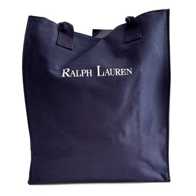 Vintage RALPH LAUREN Size M Blue Canvas Double Handles Travel Bag Beach Tote Bag - Image 1 of 4