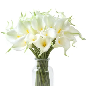 24 PCS White Fake Flowers Artificial Calla Lily Silk Flowers Real Touch for M... - Picture 1 of 6