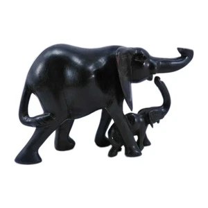 Statuina elefante e bambino vecchio antico raro INDIA legno intagliato a mano decorazione casa - Foto 1 di 7