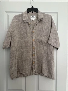 Top Lino Jeanne Engelhart Para Hombres Lino Botón Frontal Talla Grande Verde Salvia Relajado - Imagen 1 de 6