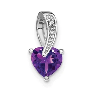 14k White Gold Amethyst and Diamond Heart Pendant Perfect Gift for Her - Picture 1 of 4