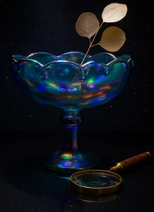 Rare Garland Blue Carnival Glass Compote | Indiana Glass Pedestal Bowl Vtg - Picture 1 of 3