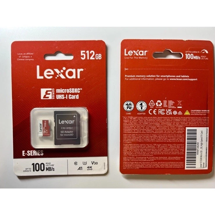 Lexar E-Series 512GB MicroSDXC UHS-I Flash Memory Card with Adapter, 100MB/s - Image 1 of 1
