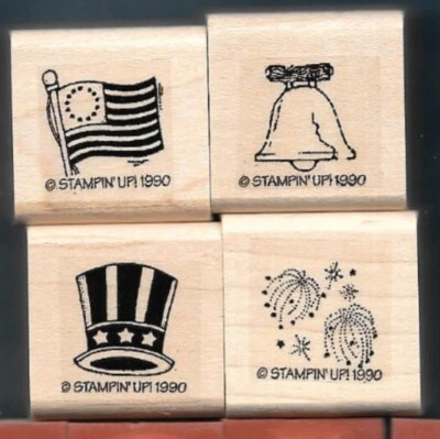 AMERICAN FLAG FIREWORK HAT LIBERTY BELL USA 4th LOT Stampin Up! NEW RUBBER STAMP - Image 1 of 2
