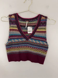 FREE PEOPLE Fran Vest In Sangria Combo Size XS NWT - Picture 1 of 5