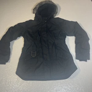 Columbia Omni Heat Youth Girl's Winter Coat Parka Faux Fur Hooded Black Sz Large - Picture 1 of 11