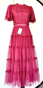 Ivy City Red Beaded Anastasia Tulle Dress Tiered Retail $218 Size XS - Picture 1 of 8