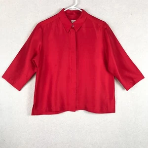 Emma James Top Womens 12 Red Silk Blouse 3/4 Sleeves Button Front Classic - Picture 1 of 16